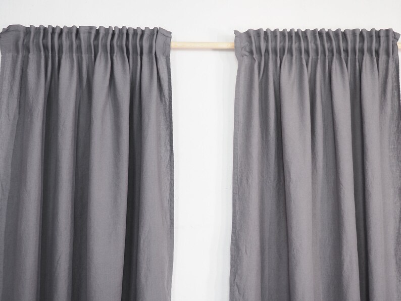 Gray Linen Curtain With Curtain Tape Clip Ring Curtains Etsy