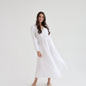 Boho linen dress in pure white color. linen dress camellia. image 6