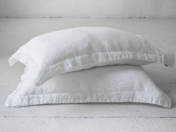 White Oxford Style Linen Pillowcases With Flange Linen Pillow Etsy