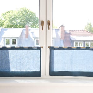 Linen cafe curtains with tab tops. Short kitchen curtains.