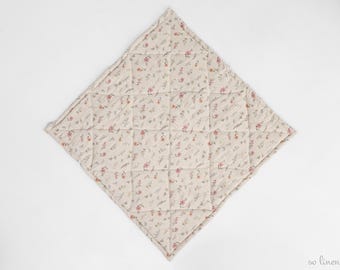 Square Linen Baby Playmat, Floral Tummy Time Rug