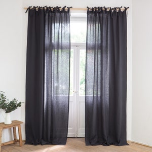 charcoal linen drapes with tie tops