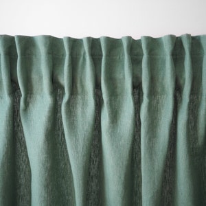 Eucalyptus green heavy linen (280 g/m2) curtain panel with tape. pleating tape linen curtain. pencil pleat curtain / 1 pcs