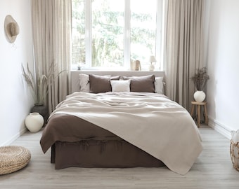 Beige Linen Throw Blanket, Heavyweight Stonewashed Linen