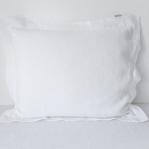 White Oxford style linen pillowcases with flange, linen pillow shams, linen bedding