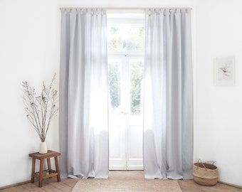 Light gray tab top heavy linen (280 g/m2) curtain panel made of stonewashed linen / 1 pcs