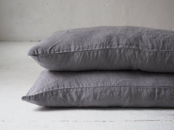pillow case linen pillow cover True gray ruffled linen pillow cases
