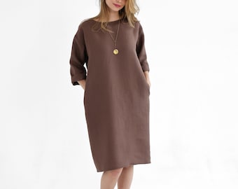 Vintage Chocolate Brown Linen Shirt Dress - Etsy