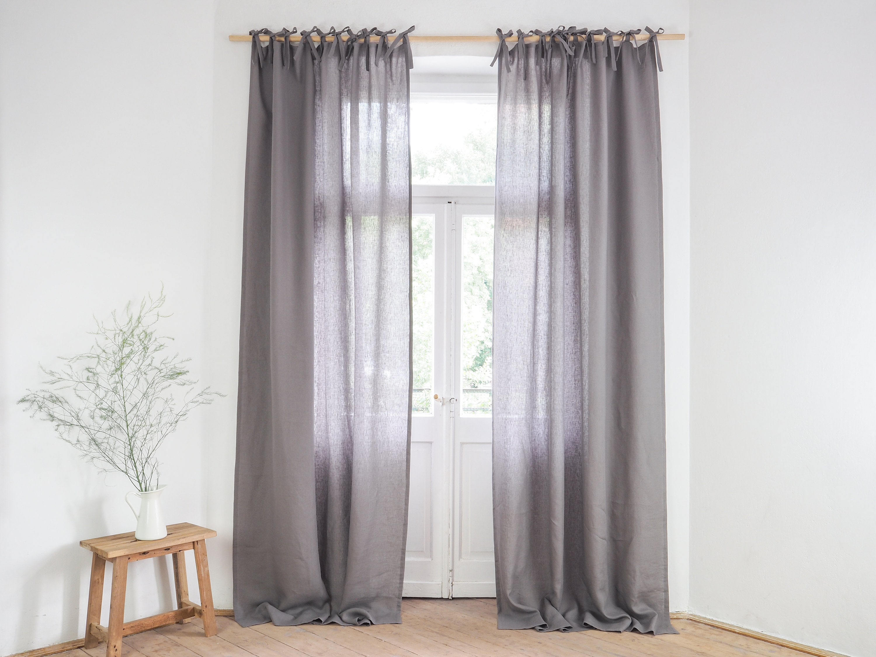 Gray Linen Curtain Made of MEDIUM LINEN 160 G/m2. Tie Top | Etsy