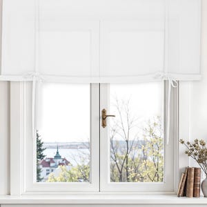 Tie up curtains made of heavy linen. Custom tie up curtains. Tie up shades.