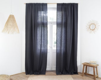 Charcoal rod pocket heavy linen (280 g/m2) curtain panel made of stonewashed linen / 1 pcs