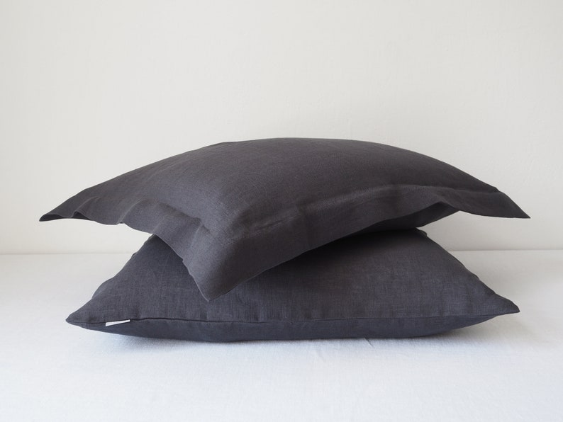 Linen Pillow Case. Oxford Style Linen Pillow Shams. Charcoal Etsy