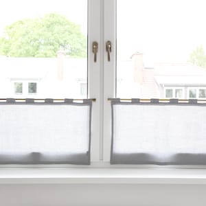 Linen cafe curtains with tab tops. Short kitchen curtains.