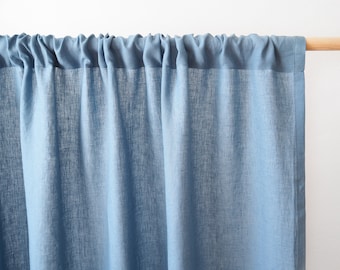 Linnen gordijnpaneel met blauwe roedezak gemaakt van medium linnen / 1 stuks