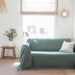 Heavy Linen Couch Cover, Eucalyptus Green Sofa Throw