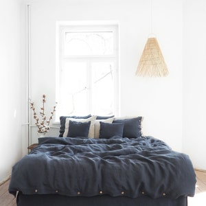 Charcoal linen duvet cover, stonewashed - coconut button, tie, envelope or zipper closure