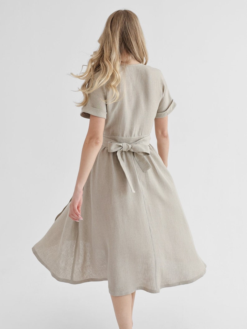 Elegant linen wrap dress in natural linen color. linen dress jasmine. image 4