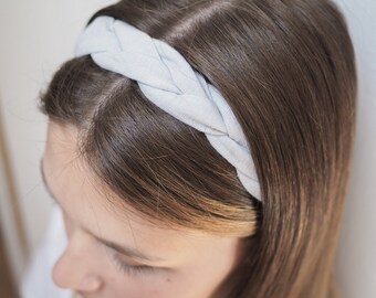 Light gray boho linen headband, braided linen headband, women’s headbands, beach accessories