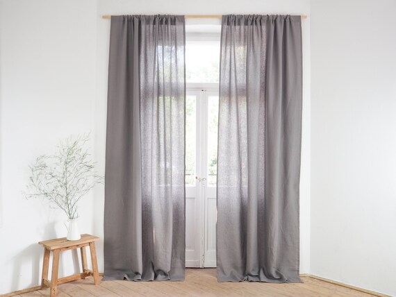 Grey Linen Curtain Panel Rod Pocket Curtain Made Of Etsy