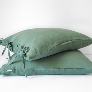 Eucalyptus green linen pillow case with ties | custom sizes