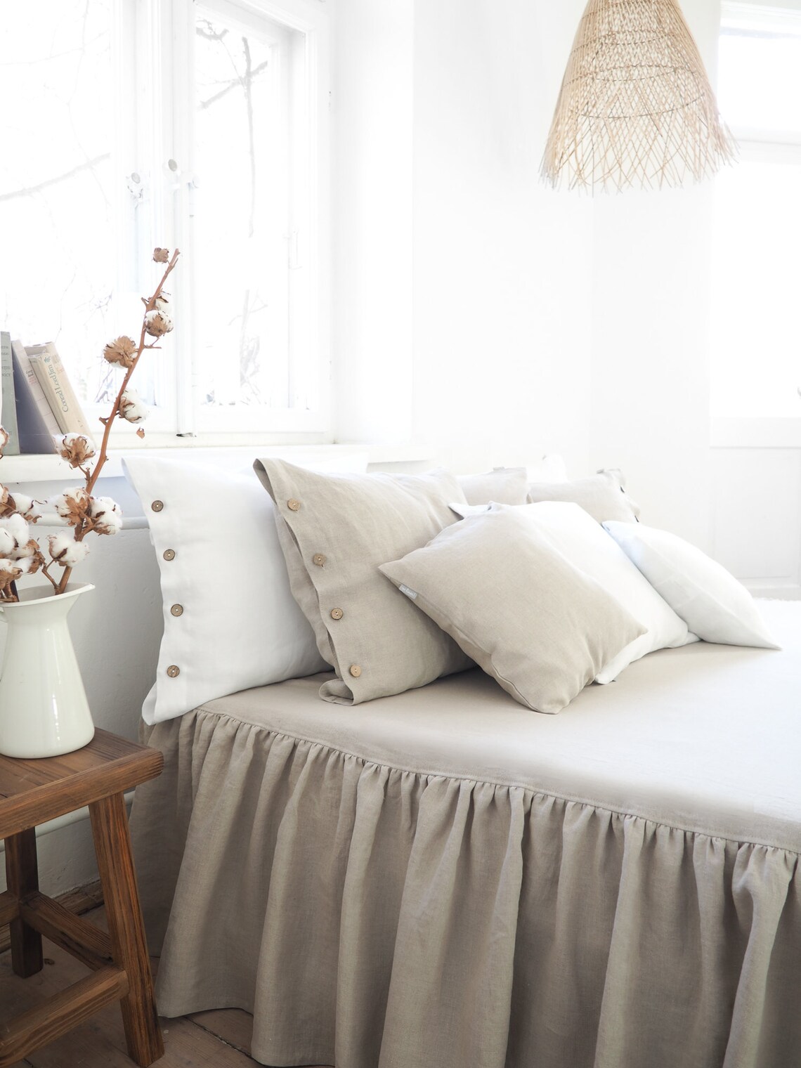 Natural LINEN COVERLET. Linen Bedskirt. Linen Dust Ruffle. Etsy