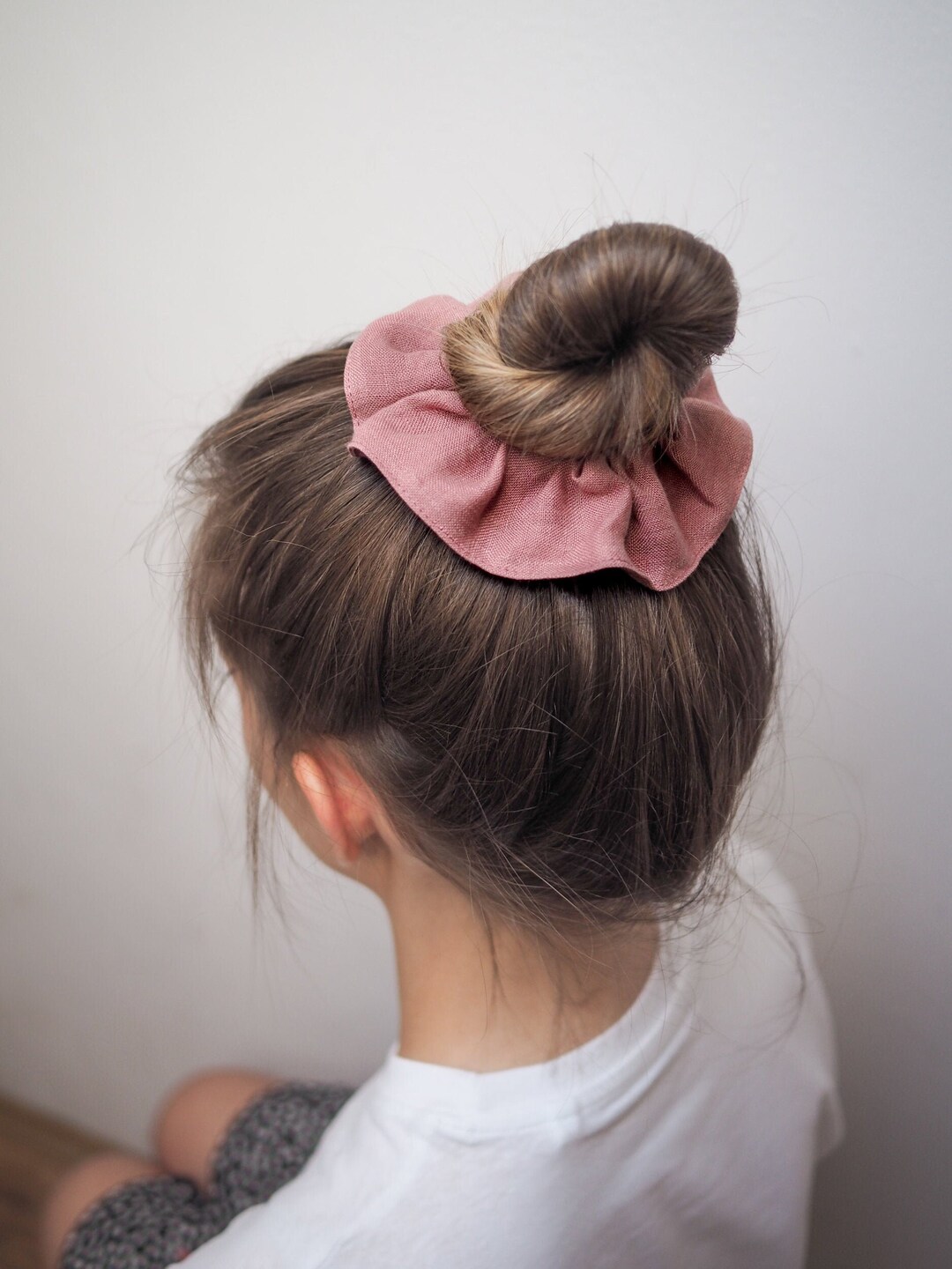 Dusty Pink Linen Scrunchie, Linen Hair Tie, Hair Accessories