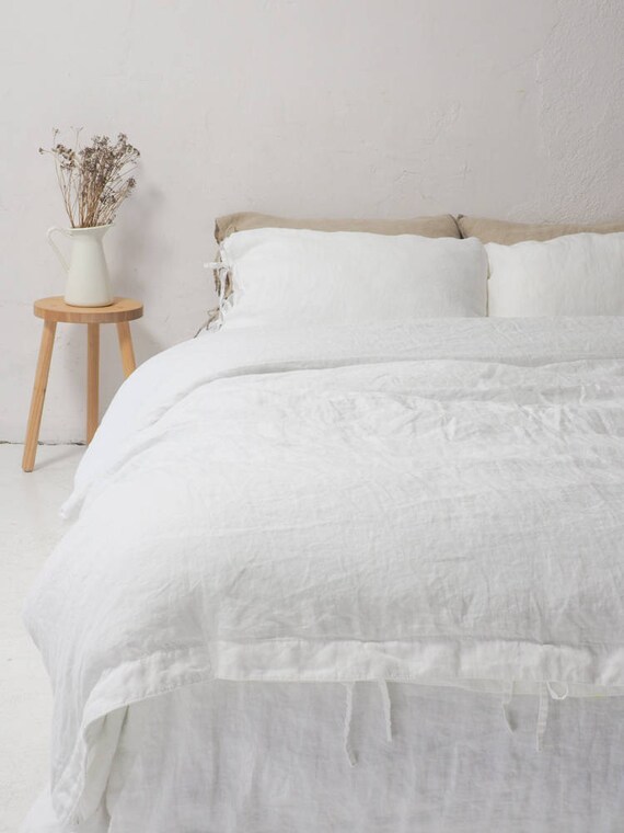 White Linen Duvet Cover Queen Size King Size Linen Bedding Etsy