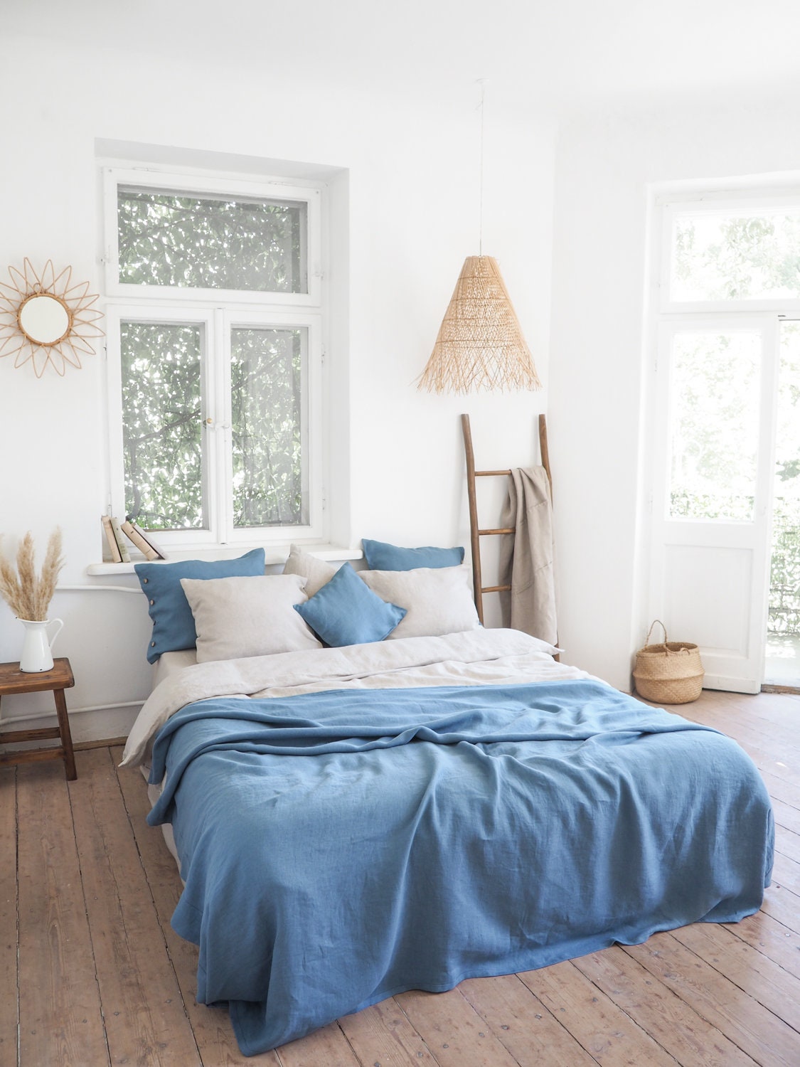 Dusty blue LINEN BLANKET | custom size