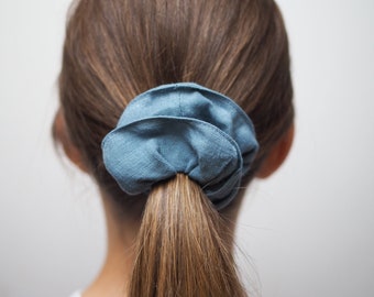Dusty blue linen scrunchie, soft linen hair tie, best friend gift, gifts for girls