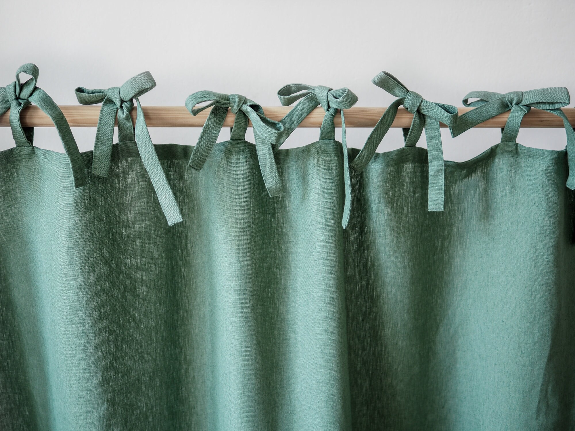 Green Tie Top Curtain Panel HEAVY LINEN 285 G/m2 / 1 Pcs - Etsy