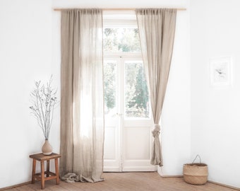 Natural linen sheer curtain. linen day curtain. linen muslin curtain panel.