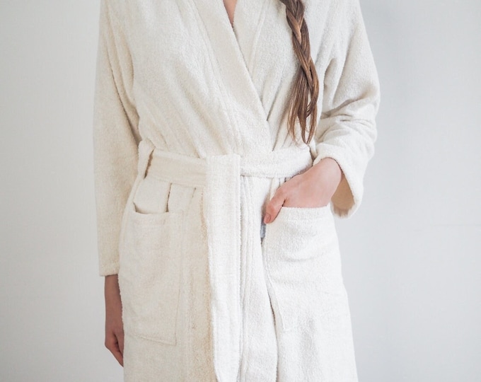 Linen bathrobe. thick bathrobe made from linen terry.