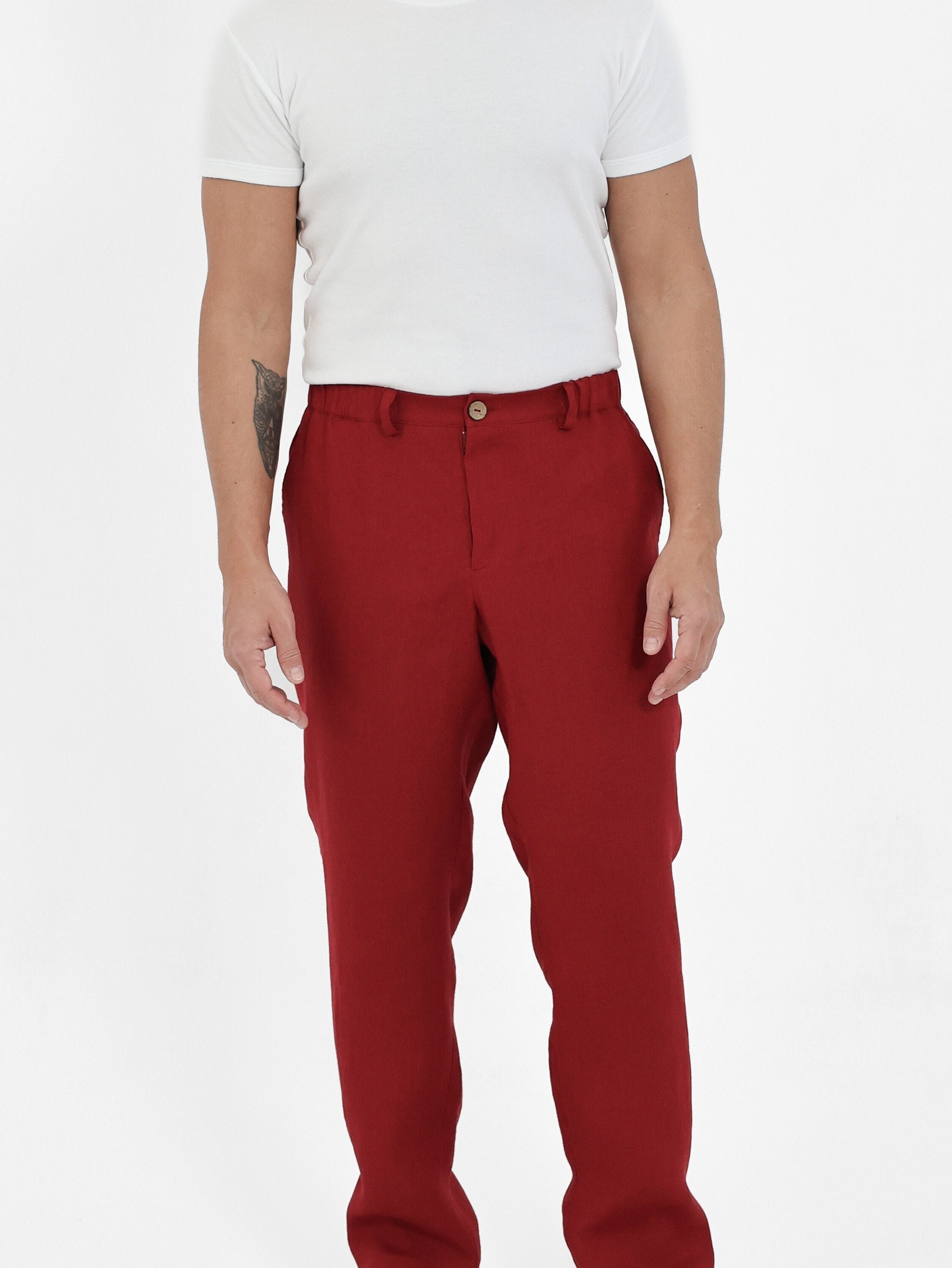 Mens Linen Pants. Red Linen Pants. Mens Trousers. - Etsy