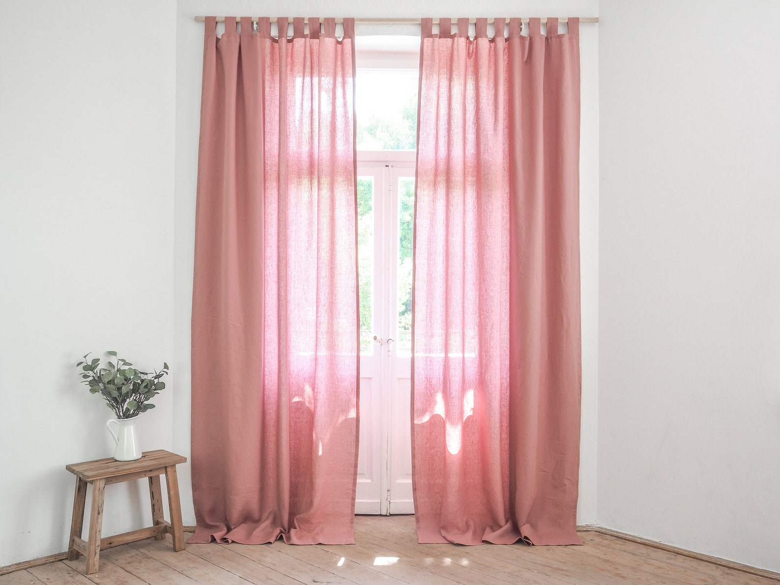 Dusty Pink Tab Top Linen Curtain Panel. Tab Top Window Curtain Etsy