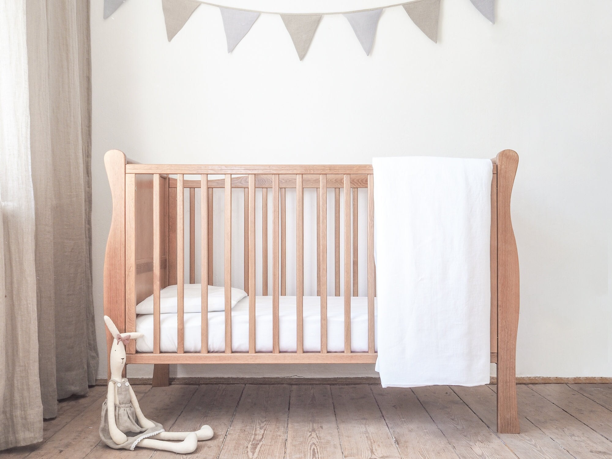 Linen Crib Bedding. Pure White Classic Nursery Bedding. - Etsy