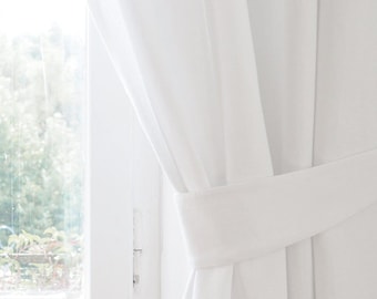 Pure White Heavy Linen Curtain Tie Back, Stonewashed