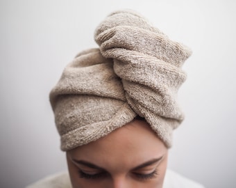 Turbante in spugna di lino naturale. turbante per la cura dei capelli. turbante da bagno. turbante termale