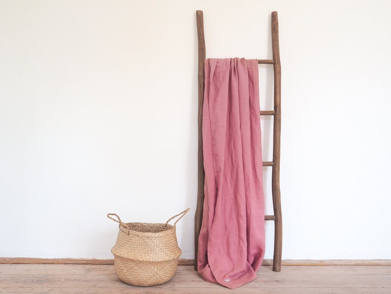 pink linen bed throw