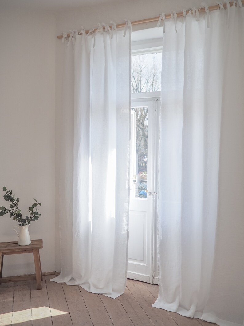 Homey white tie top curtains / made of linen / scandinavian Etsy