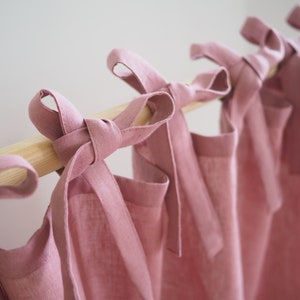 Dusty pink linen curtain made of medium linen (160 g/m2). tie top curtain panel with ribbons. pink curtain panel.