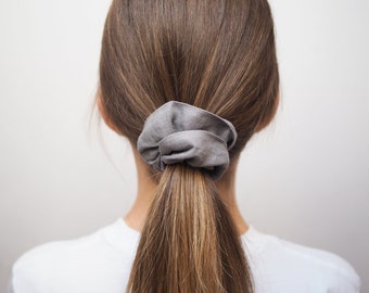 True gray linen scrunchie, natural linen hair tie, beach accessories, gift for her