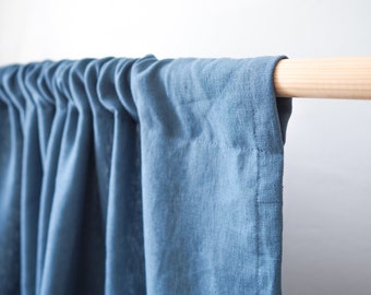 Blue rod pocket curtain panel heavy linen (280 g/m2) / 1 pcs
