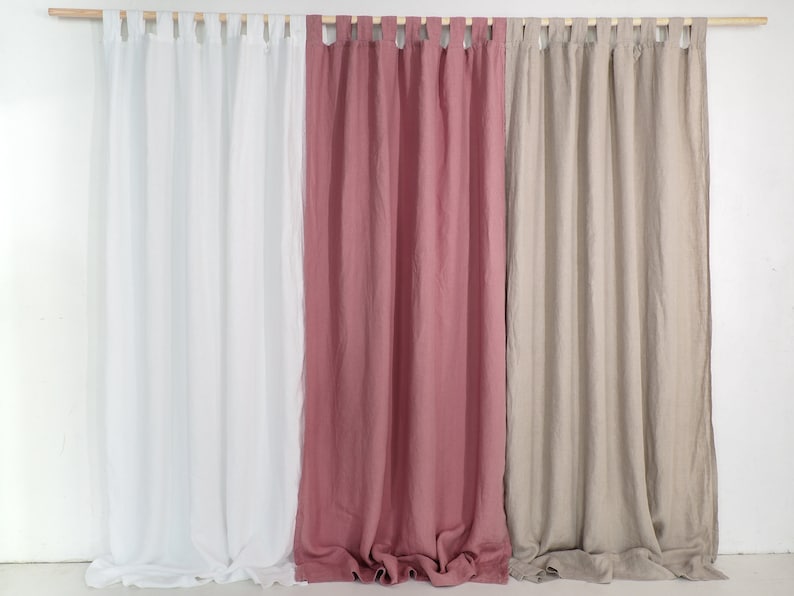 Gray tab top window curtain panel made of stonewashed linen