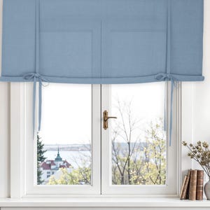 Tie up curtains made of heavy linen. Custom tie up curtains. Tie up shades.