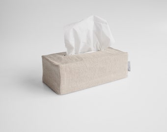 Natural linen tissue box cover. minimalist home decor.