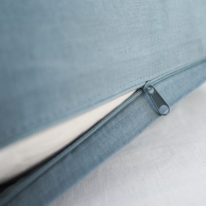 Dusty blue linen pillowcase with a zipper. custom pillowcase with a zipper.