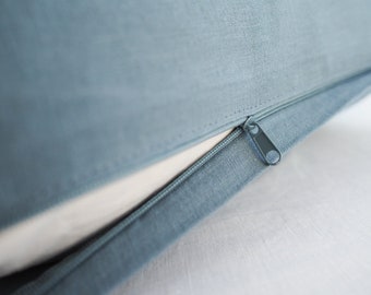 Dusty blue linen pillowcase with a zipper. custom pillowcase with a zipper.