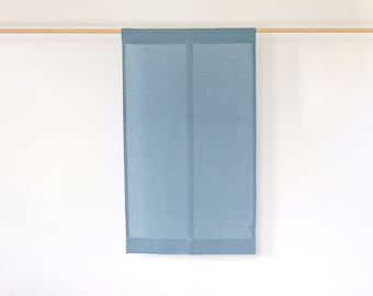 Japanese style room dividers, linen noren curtains in dusty blue, linen doorway curtains.