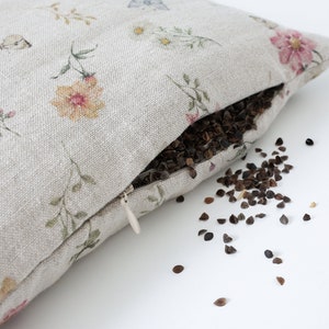 Linen buckwheat pillow. Pillow with buckwheat hulls.