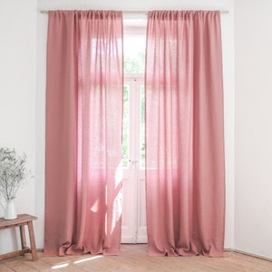 Dusty pink stonewashed linen curtain made of medium linen (160 g/m2). rod pocket and other types of heading. custom length.